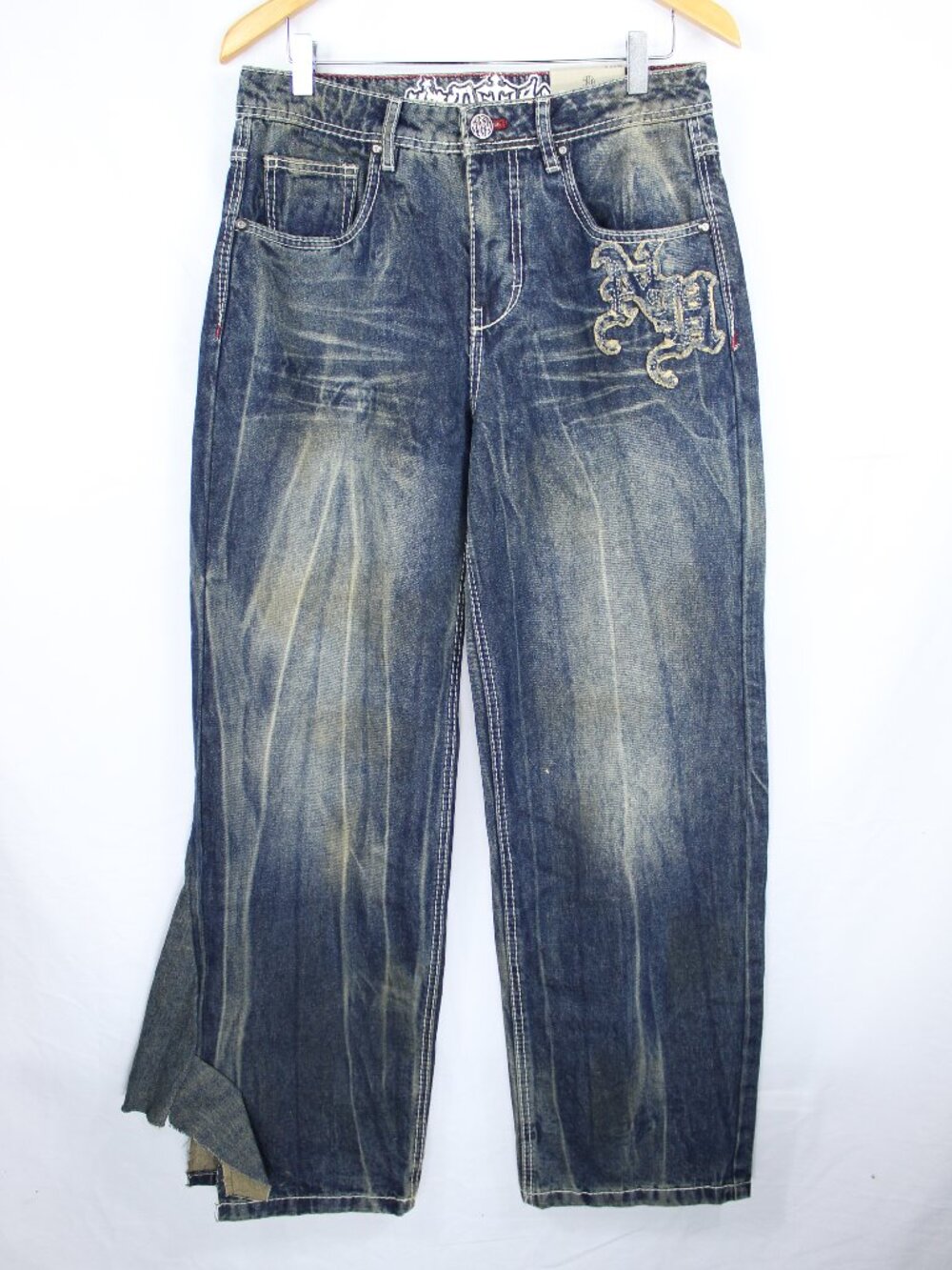 NINTH HALL IDLE 6 WOMEN'S DARK BLUE WASH BAGGY SK8R JEAN EMBROIDERY SZ 6 Y2K NWT